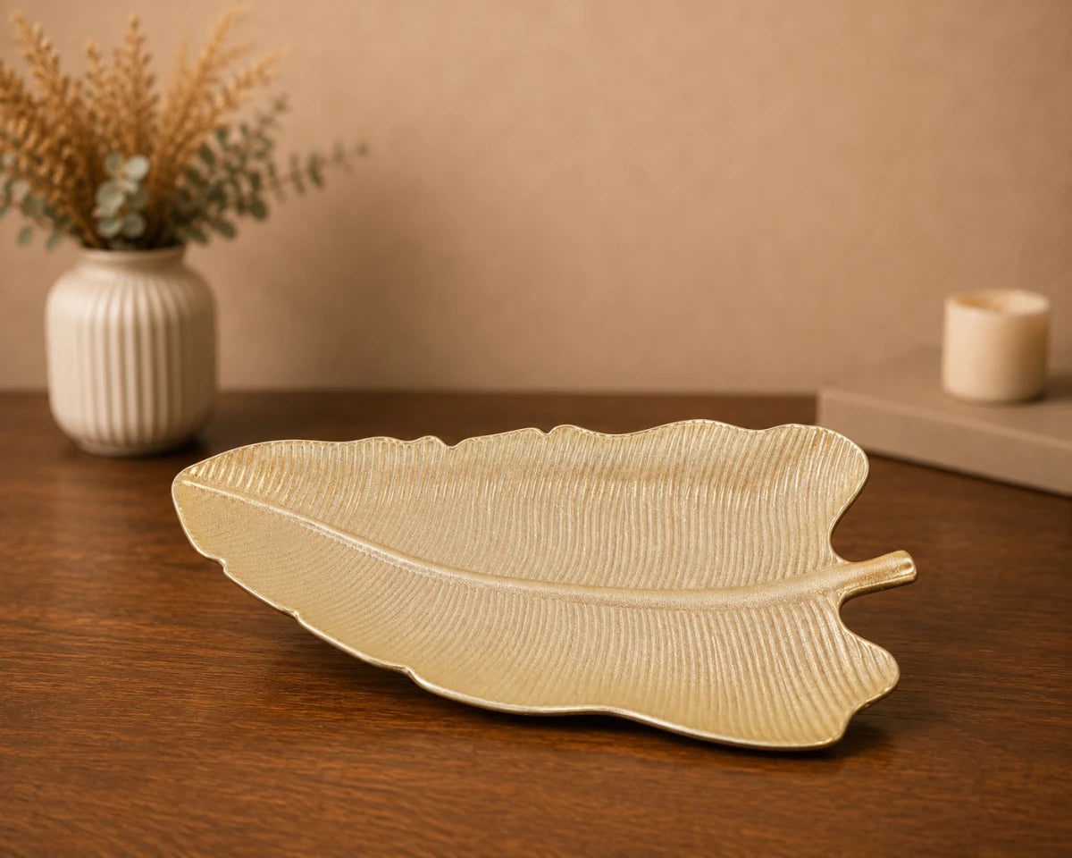 Premium Lotus Leaf Serving Platter - Gold Glittering Finish - Royalstuffs.com