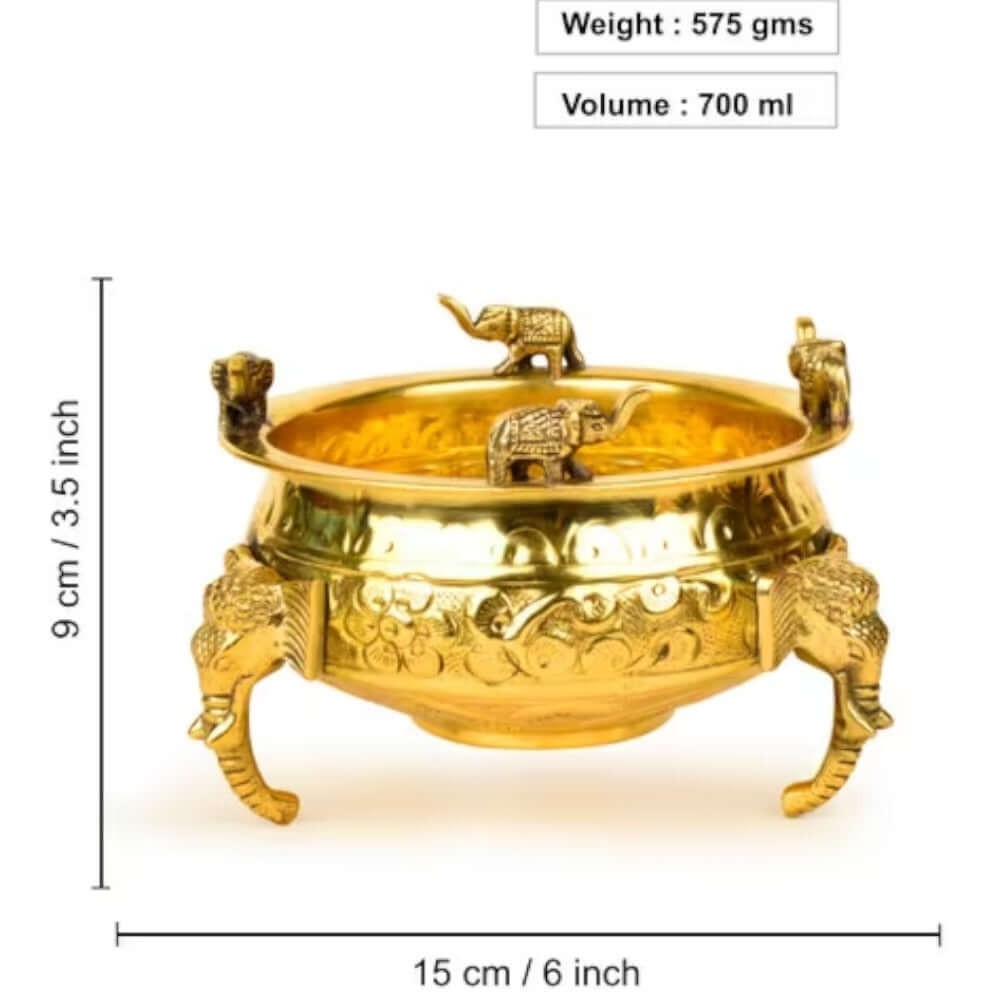 Pure Brass Beautiful 6 Inch Urli | Best Home Décor and Gift Item | Authentic & Handcrafted Material (Elephant Small ) - Royalstuffs.com