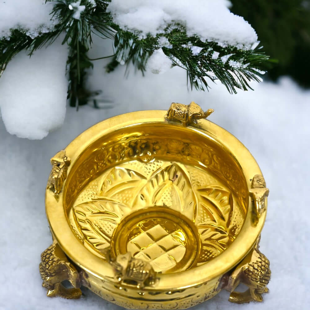 Pure Brass Beautiful 6 Inch Urli | Best Home Décor and Gift Item | Authentic & Handcrafted Material (Elephant Small ) - Royalstuffs.com