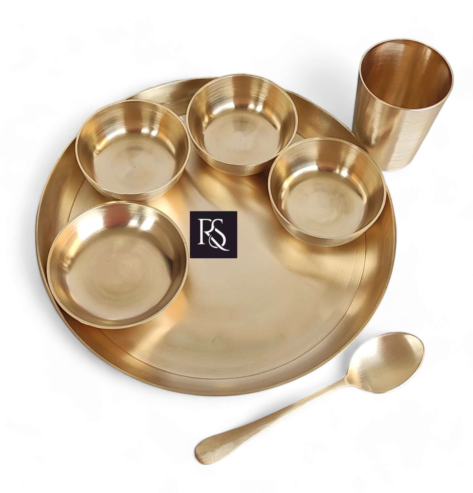 Pure Brass Matt Finish 7-Piece Dinner Set / Thali Set - Royalstuffs.com