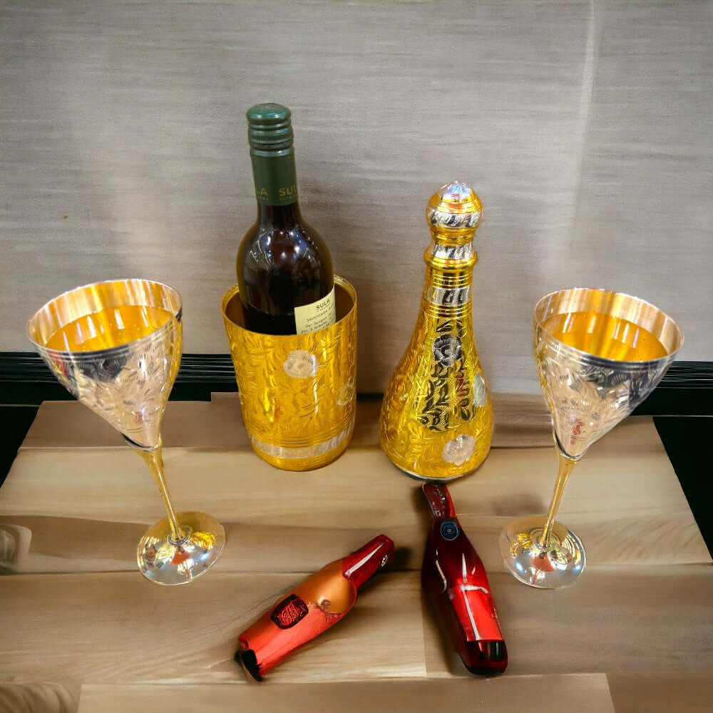 Pure Brass Royal Champagne Bottle – Hand Carved Big Size 16 Inch Decorative Showpiece - Royalstuffs.com