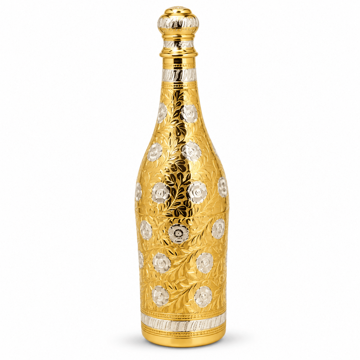 Pure Brass Royal Champagne Bottle – Hand Carved Big Size 16 Inch Decorative Showpiece - Royalstuffs.com