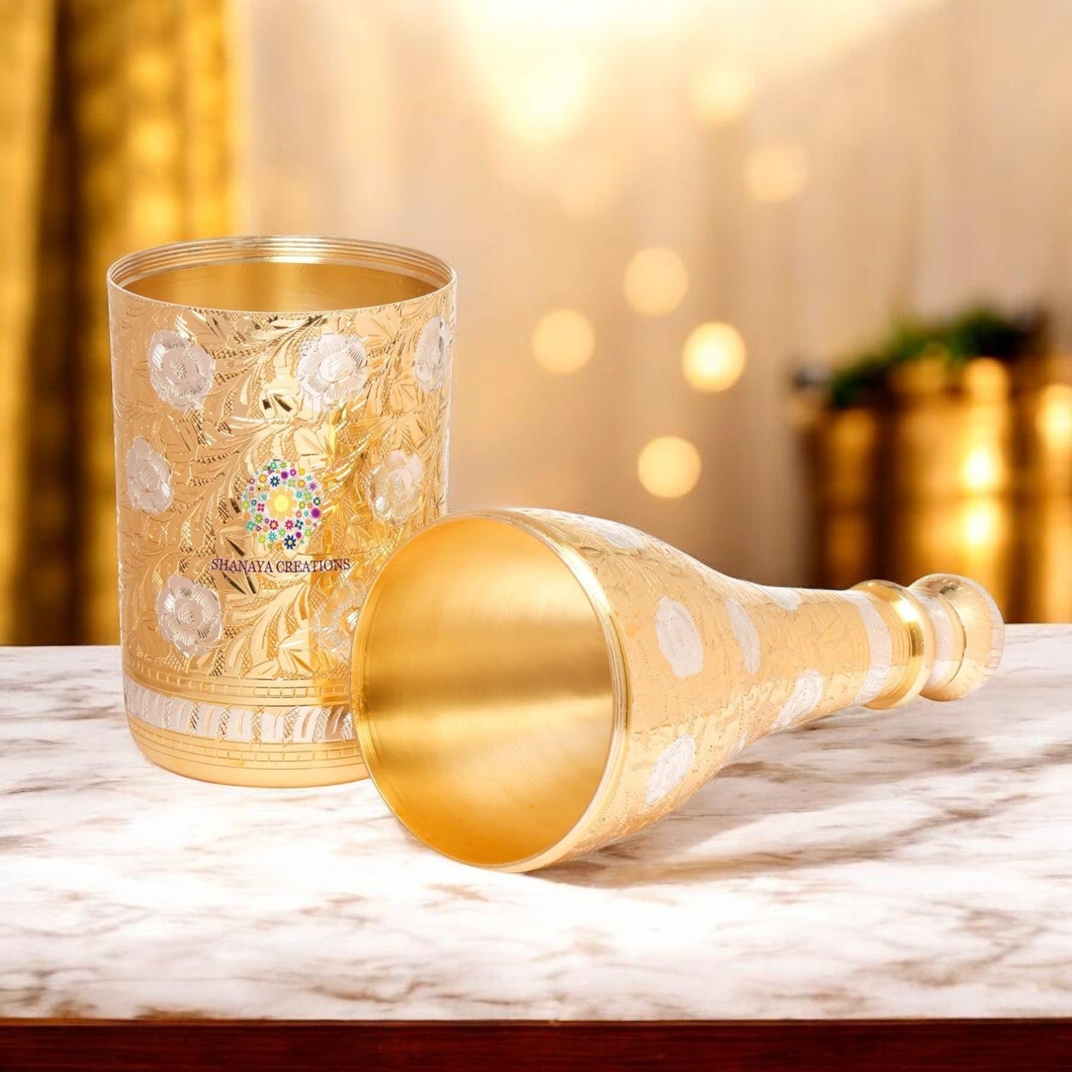 Pure Brass Royal Champagne Bottle – Hand Carved Big Size 16 Inch Decorative Showpiece - Royalstuffs.com