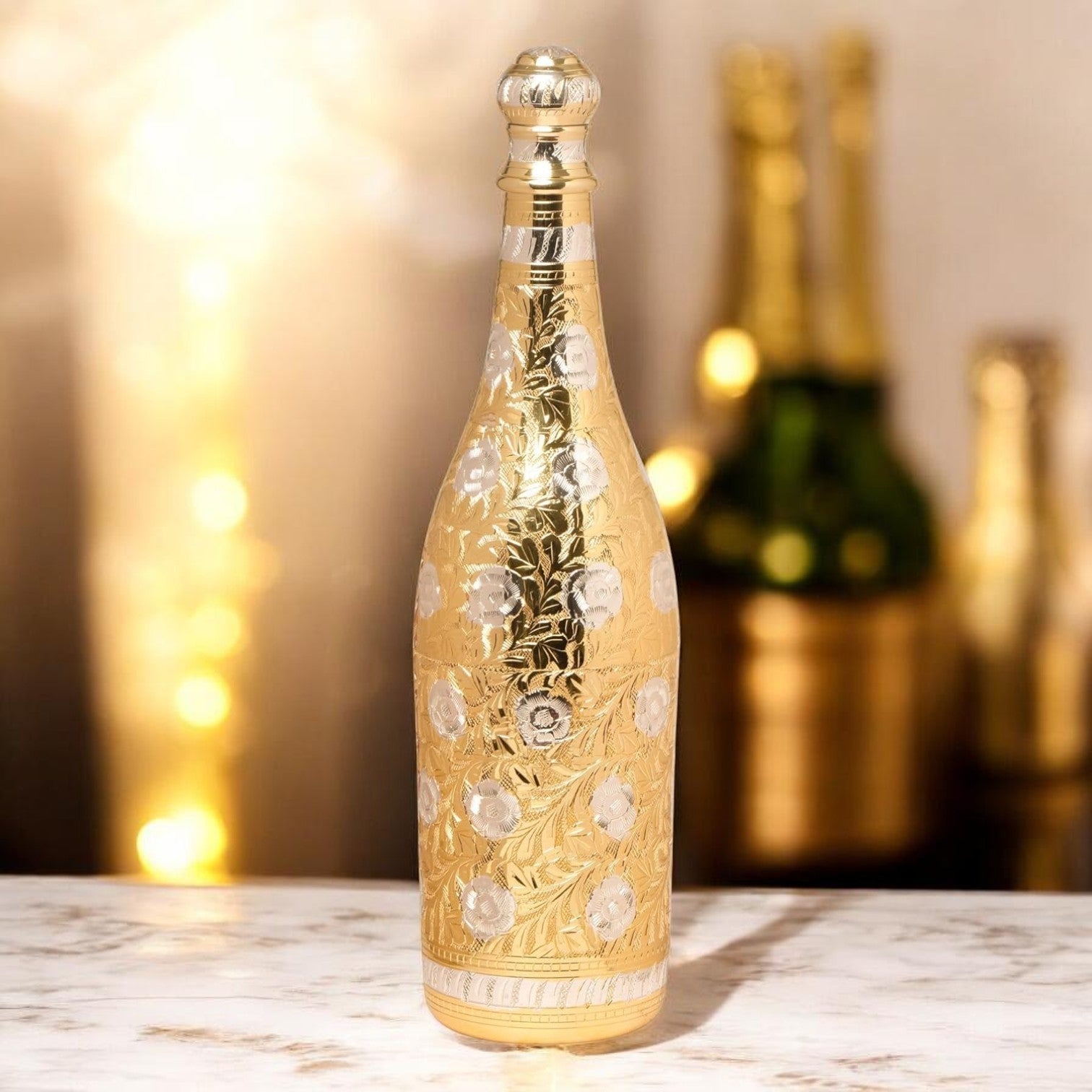 Pure Brass Royal Champagne Bottle – Hand Carved Big Size 16 Inch Decorative Showpiece - Royalstuffs.com