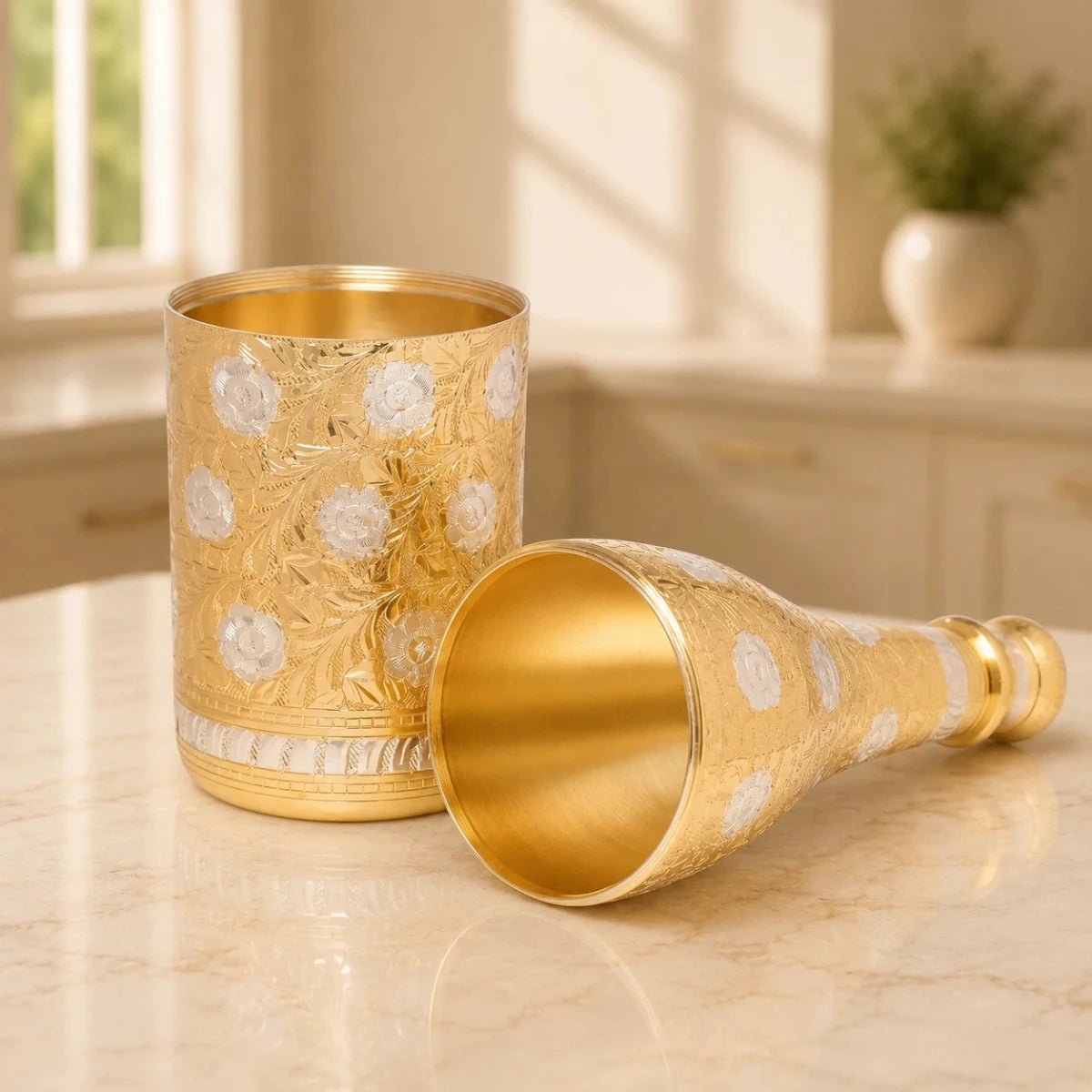 Pure Brass Royal Champagne Bottle – Hand Carved Big Size 16 Inch Decorative Showpiece - Royalstuffs.com