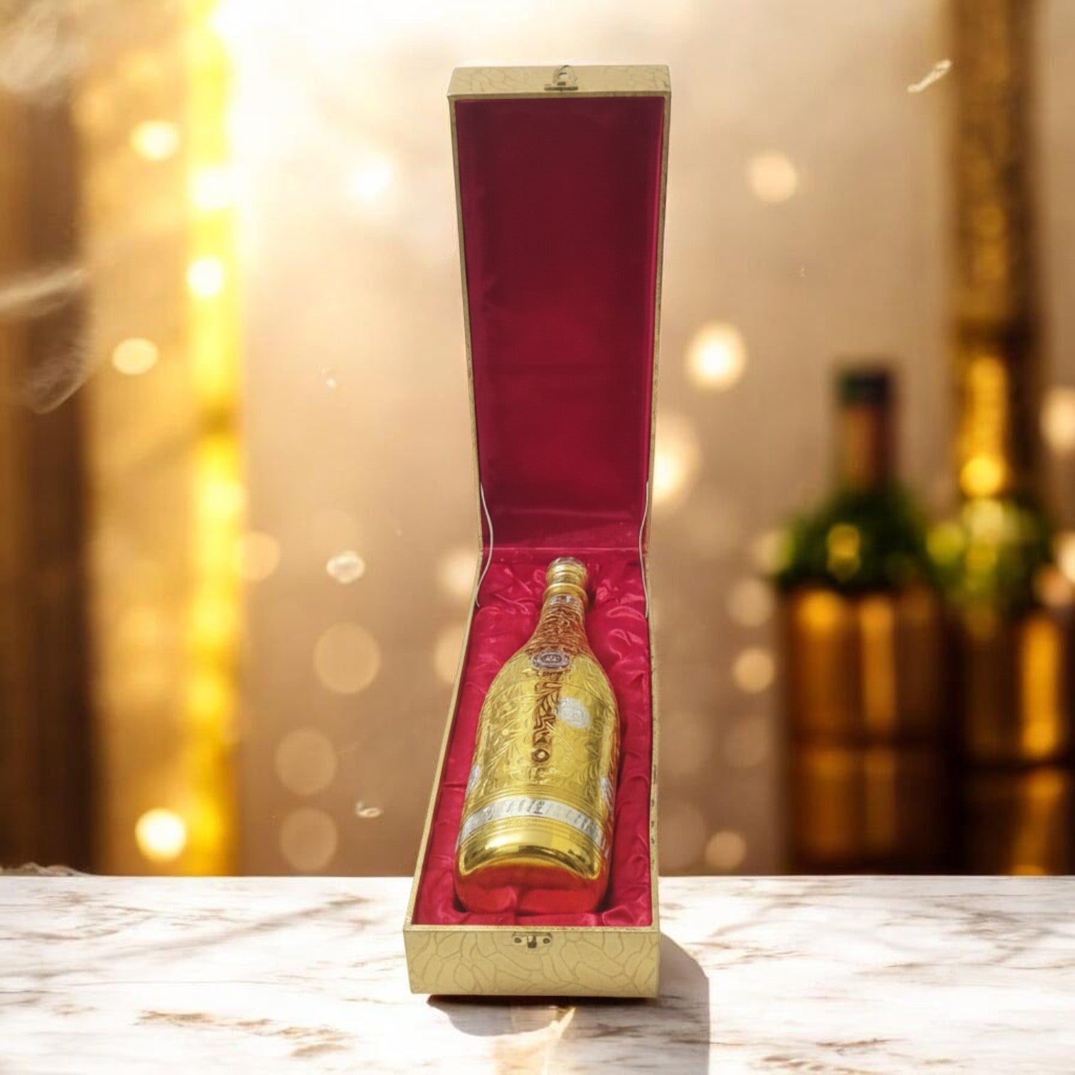Pure Brass Royal Champagne Bottle – Hand Carved Big Size 16 Inch Decorative Showpiece - Royalstuffs.com
