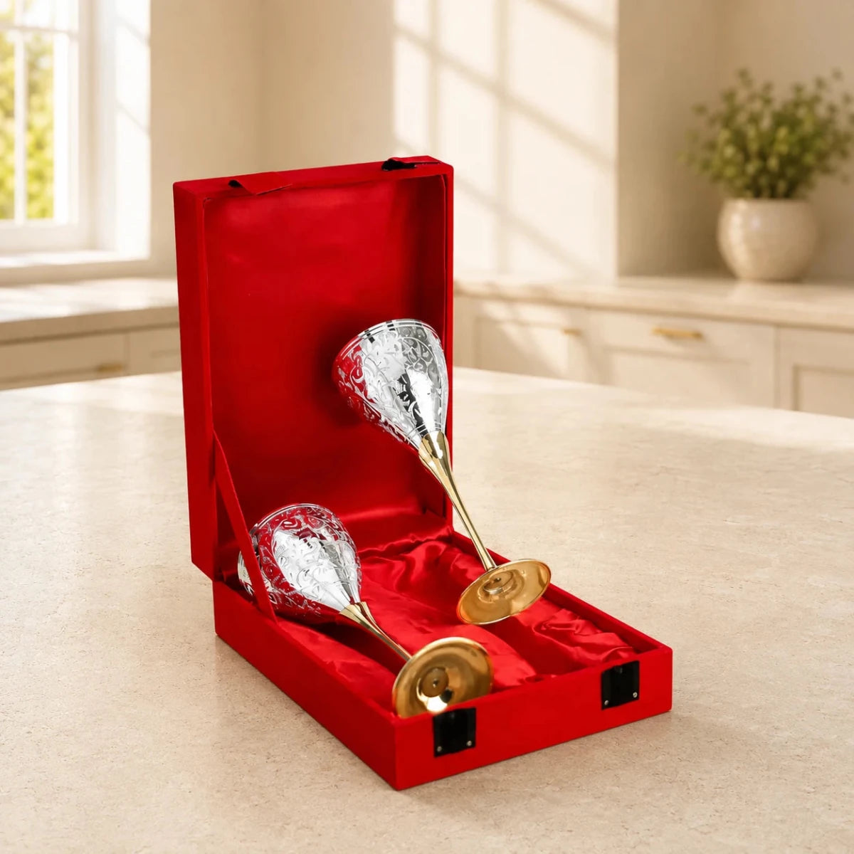 Pure Brass Set of 2 Royal Wine Glasses – Luxury Handcrafted Drinkware - Royalstuffs.com
