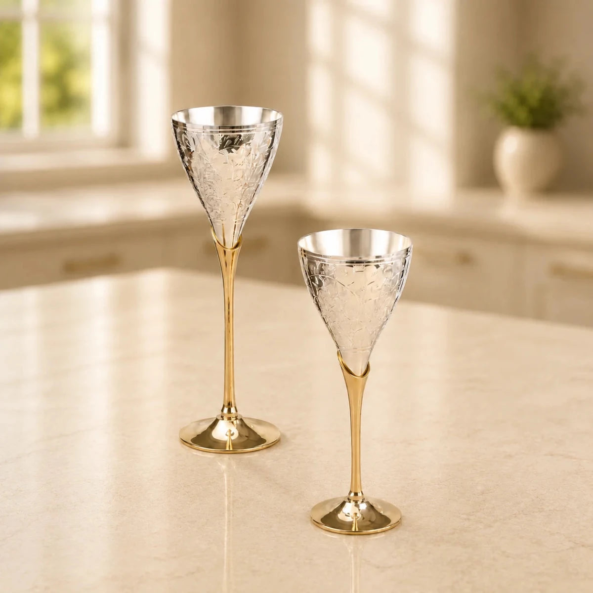 Pure Brass Set of 2 Royal Wine Glasses – Luxury Handcrafted Drinkware - Royalstuffs.com