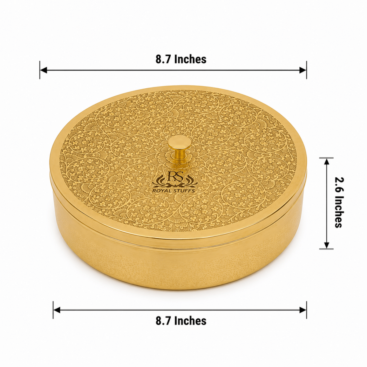 Pure Brass Spice Box (Masala Dani) Set With 1 Spoon And 7 Containers For Kitchen - Royalstuffs.com
