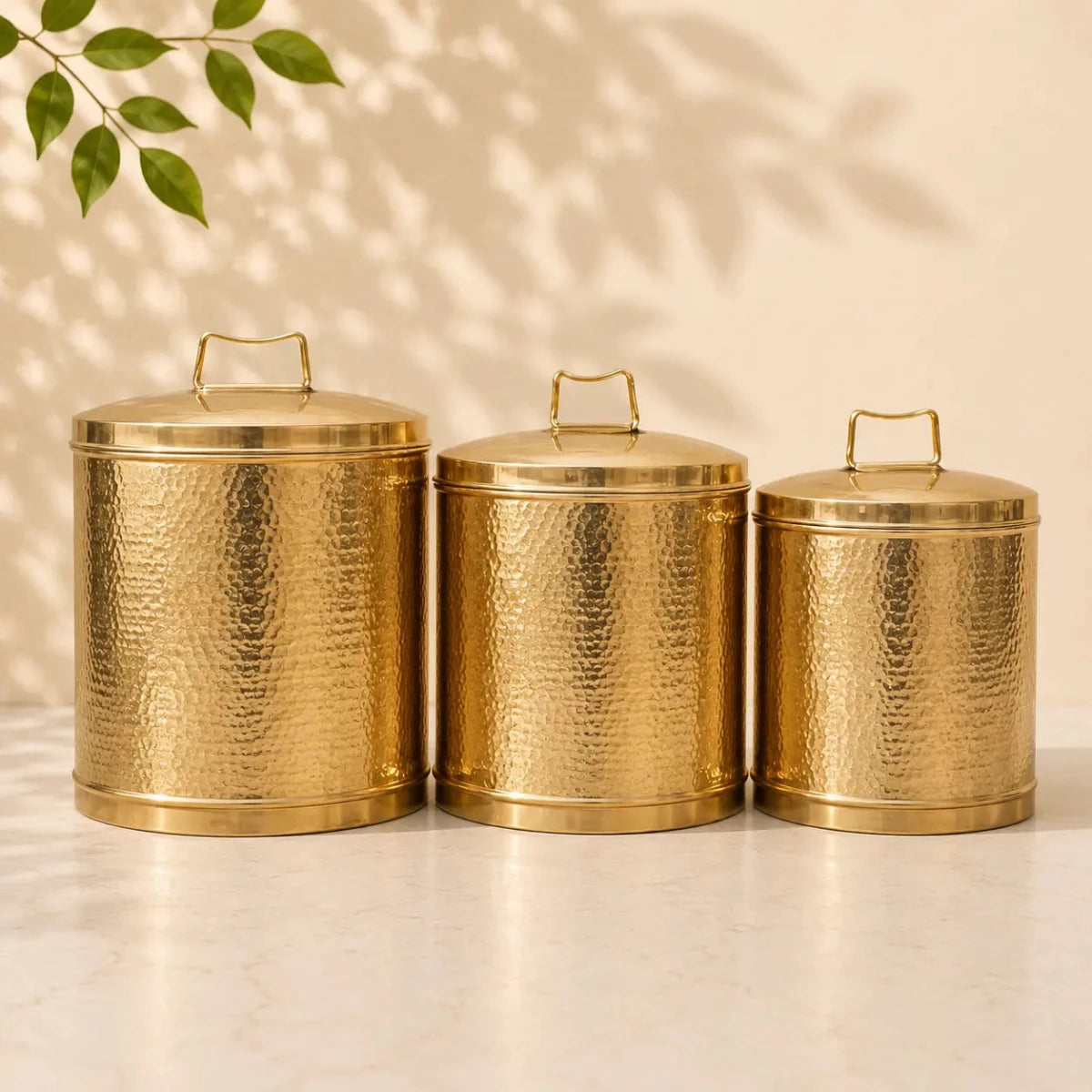 Pure Brass Storage Pawali Traditional Container Brass Container Brass Storage Box (set of 3) - Royalstuffs.com