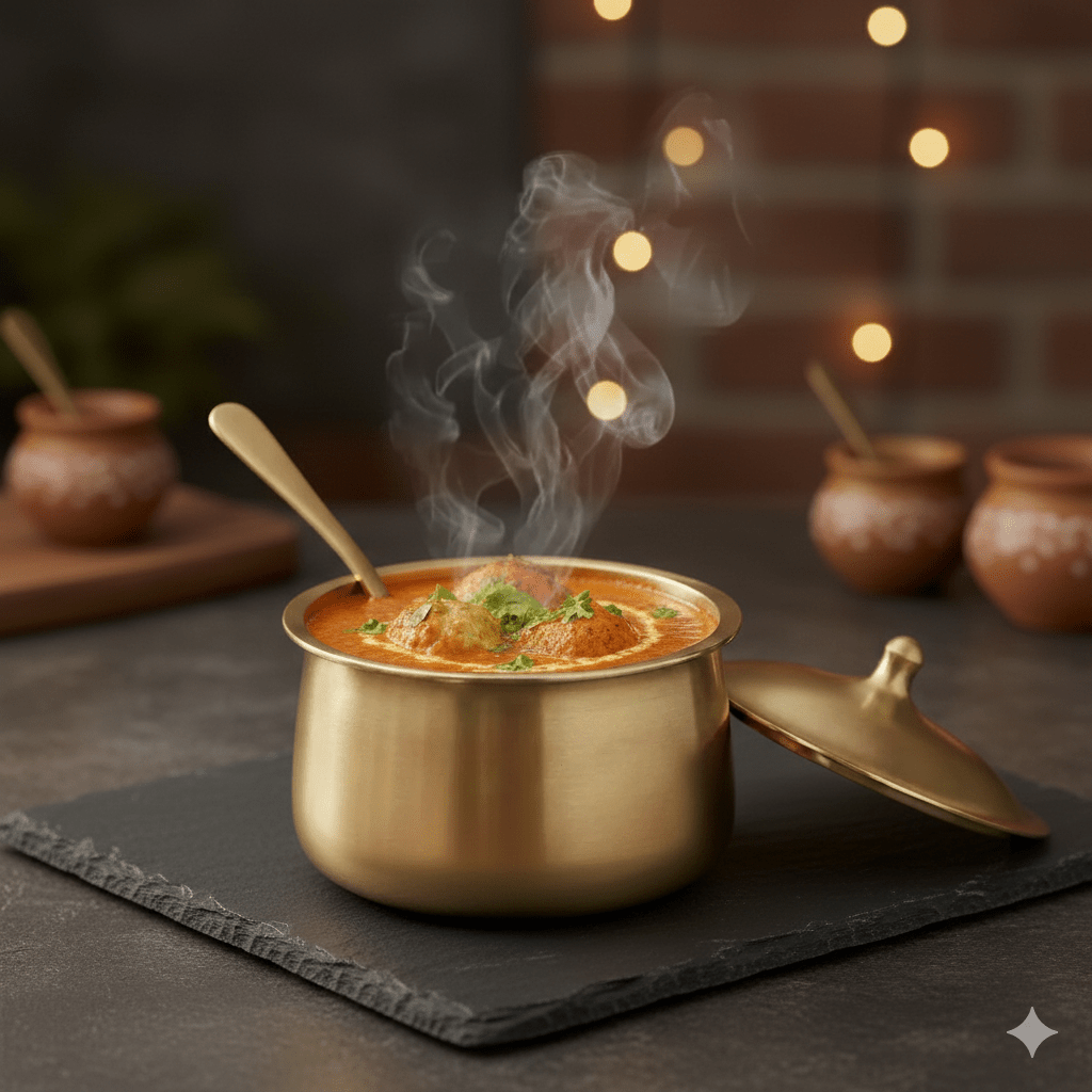 Pure Kansa Handi – Deep Traditional Serving Bowl Set with Lid & Ladle | Handmade Bronze Handi - Royalstuffs.com