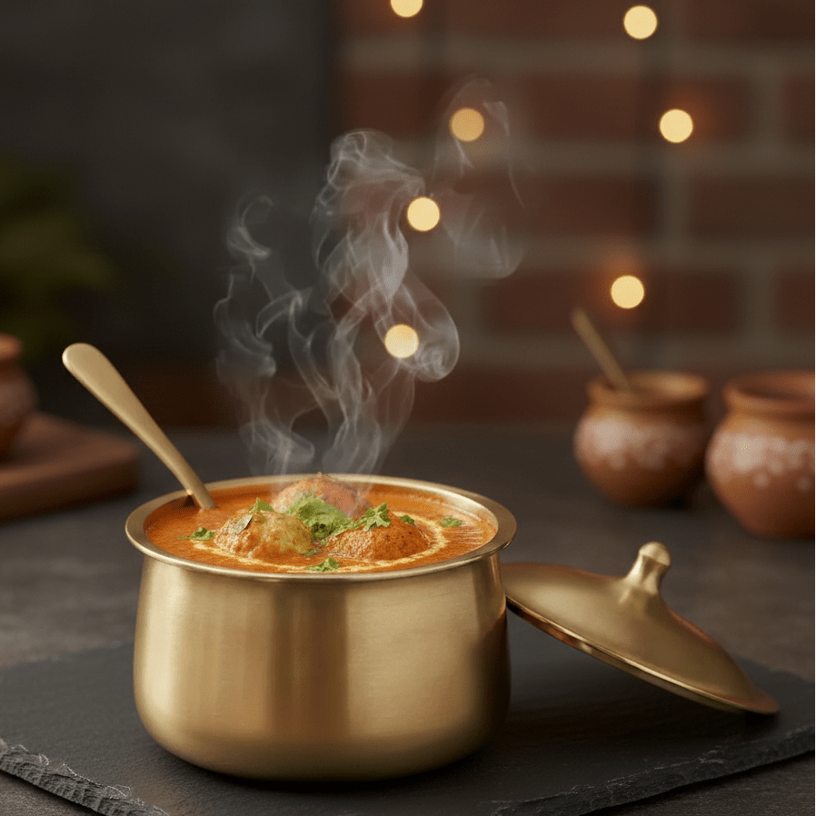 Pure Kansa Handi – Deep Traditional Serving Bowl Set with Lid & Ladle | Handmade Bronze Handi - Royalstuffs.com