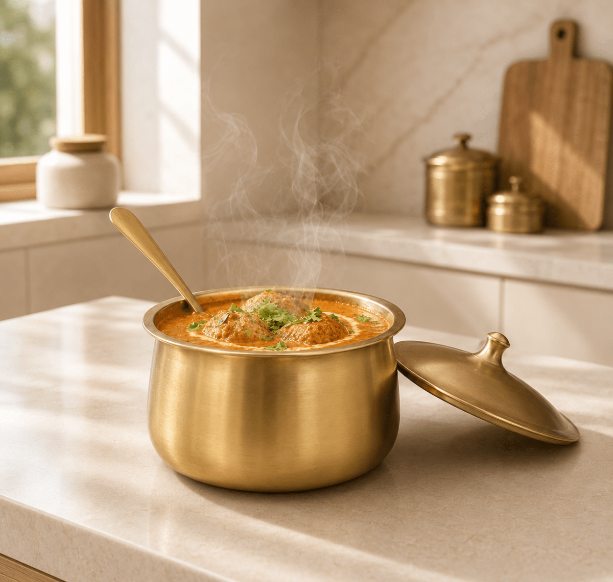Pure Kansa Handi – Deep Traditional Serving Bowl Set with Lid & Ladle | Handmade Bronze Handi - Royalstuffs.com