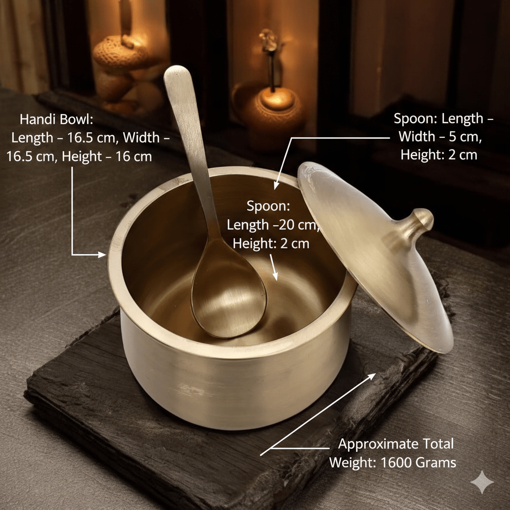 Pure Kansa Handi – Deep Traditional Serving Bowl Set with Lid & Ladle | Handmade Bronze Handi - Royalstuffs.com
