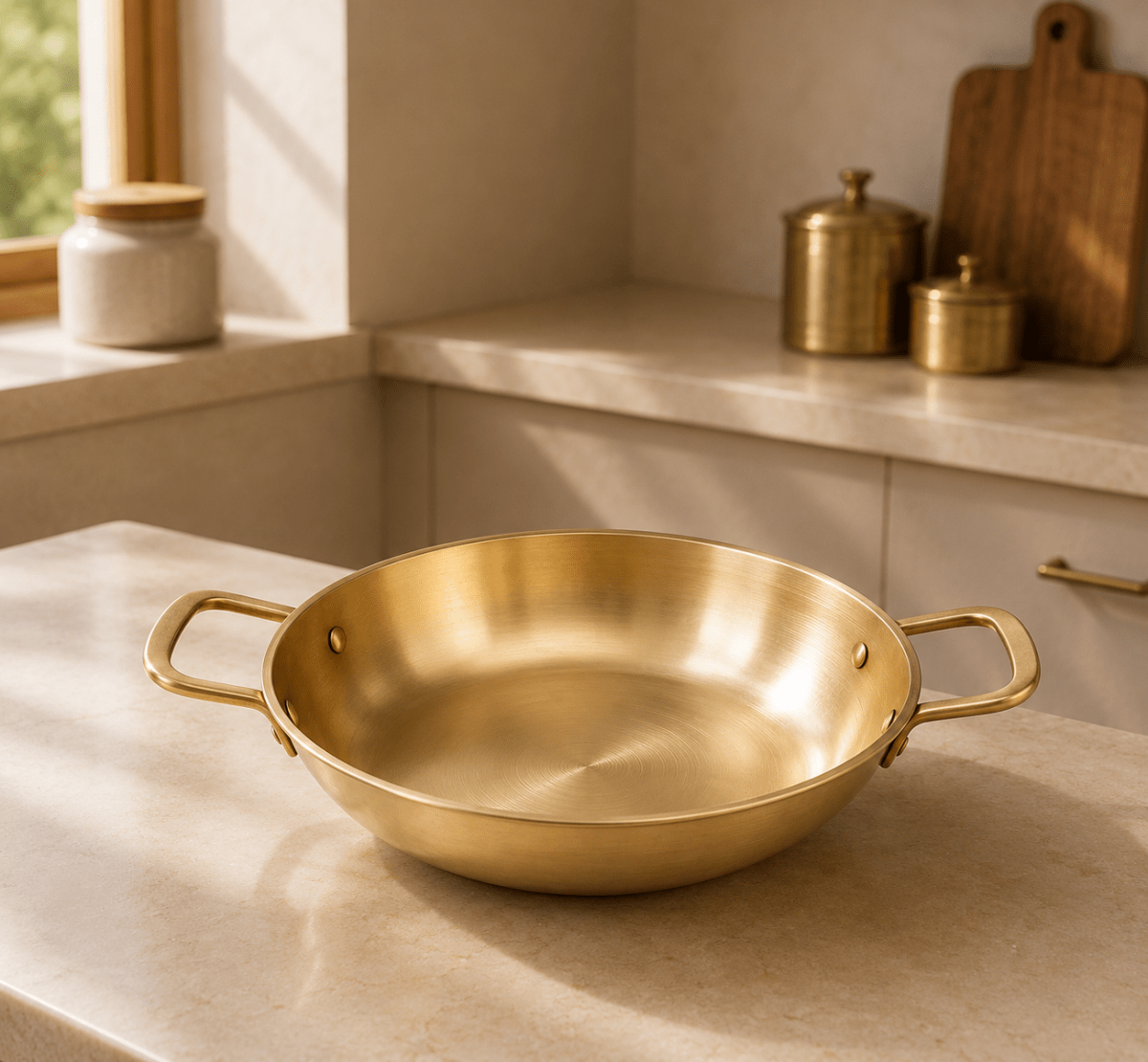 Pure Kansa Kadai with Broad Handles | Handmade Bronze Kadhai for Traditional Cooking - Royalstuffs.com
