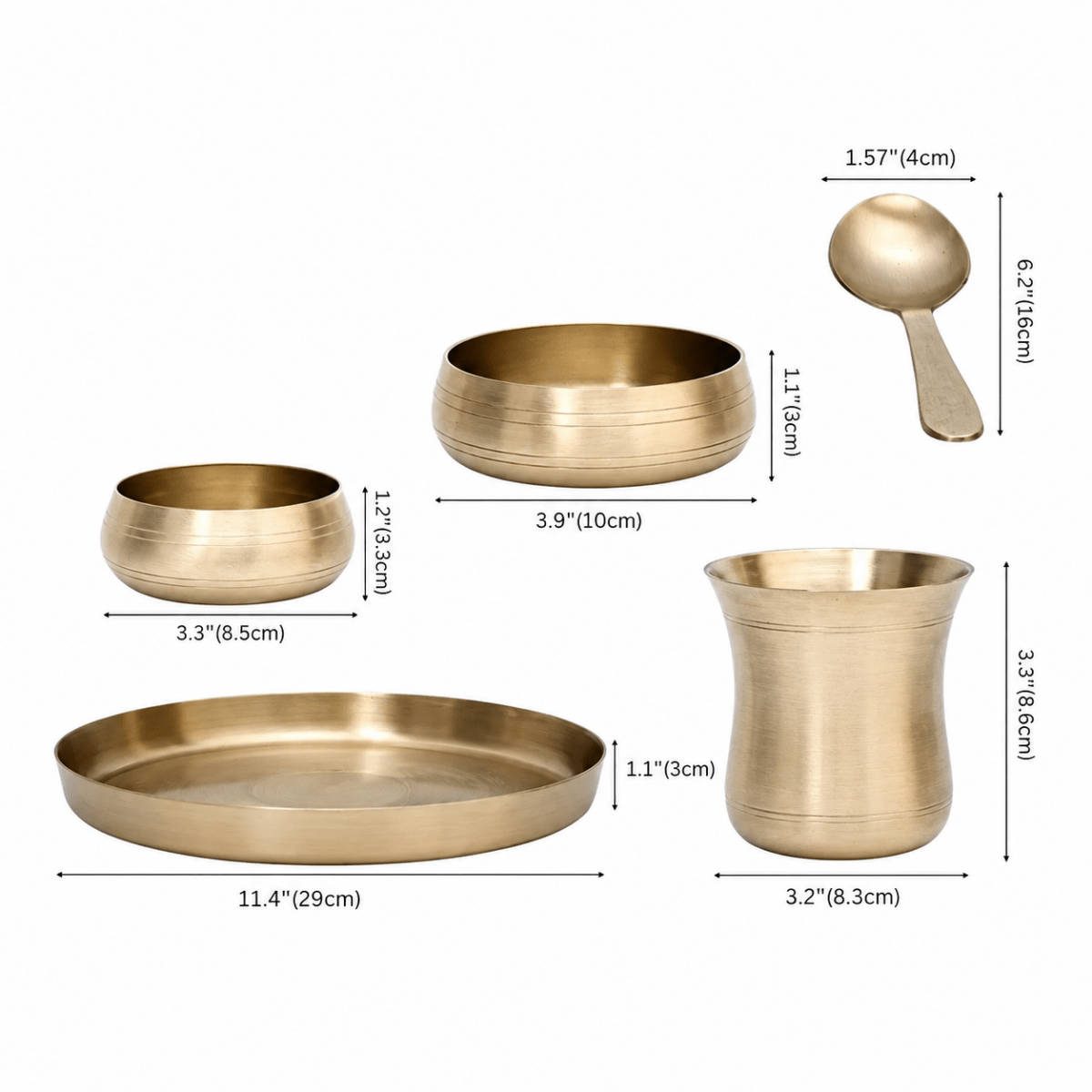 Pure Kansa Thali Set – 6 Piece | Curved Design Bronze - Royalstuffs.com