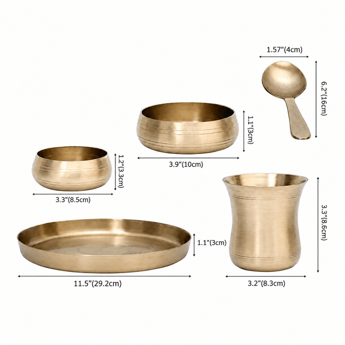 Pure Kansa Thali Set – 6 Piece | Curved Design Bronze - Royalstuffs.com