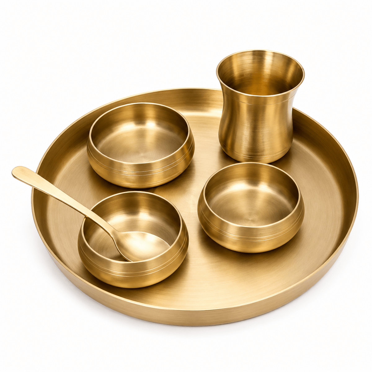 Pure Kansa Thali Set – 6 Piece | Curved Design Bronze - Royalstuffs.com