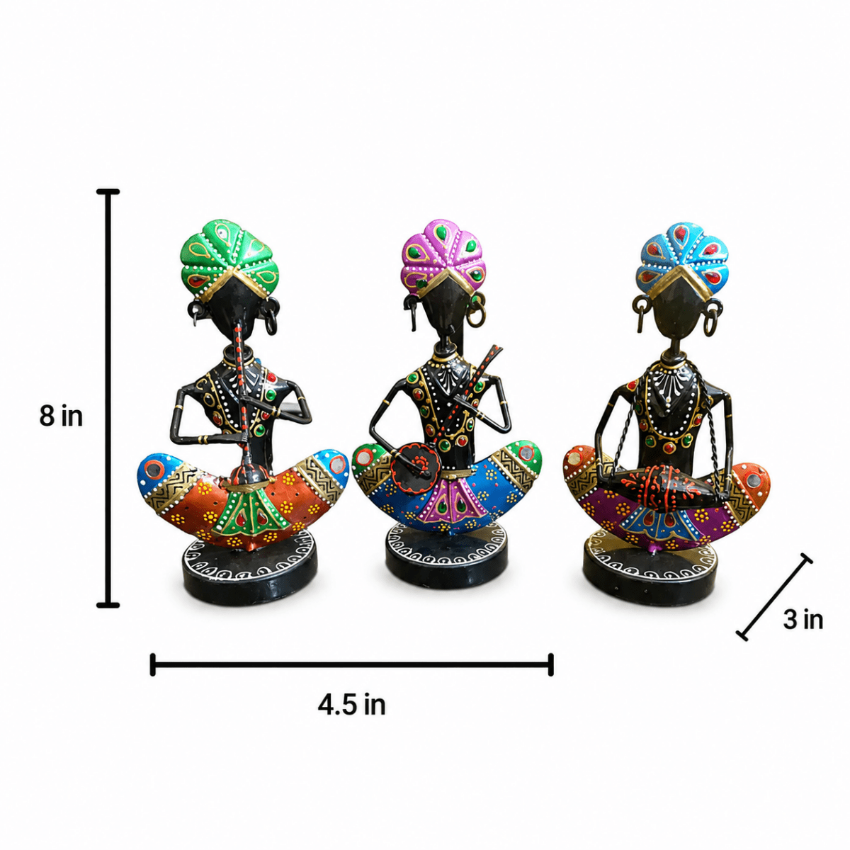 Rajasthani Metal/Iron Safa Men Set of 3 With Earing (Multi Color) (4.5x3x8 Inches) - Royalstuffs.com