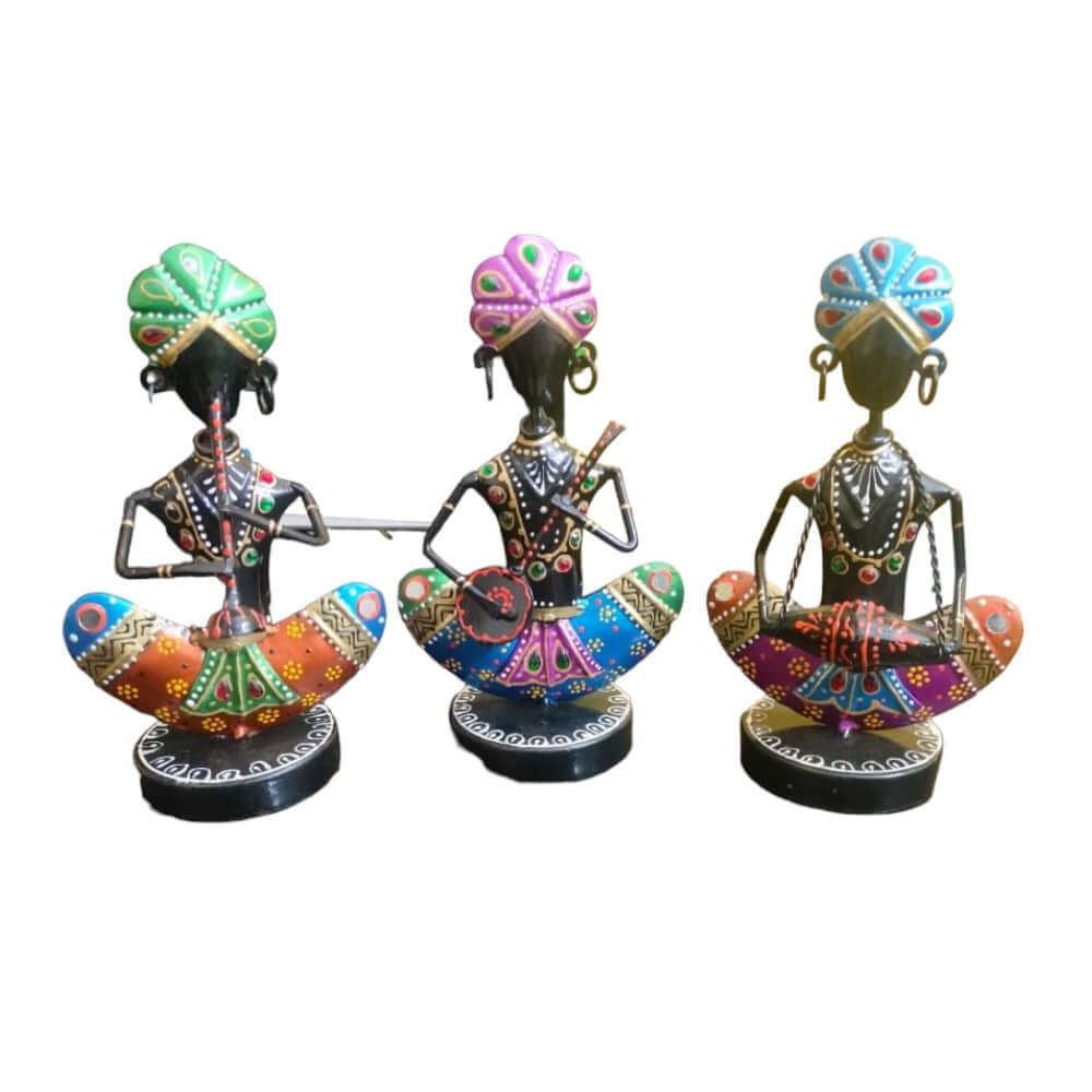 Rajasthani Metal/Iron Safa Men Set of 3 With Earing (Multi Color) (4.5x3x8 Inches) - Royalstuffs.com