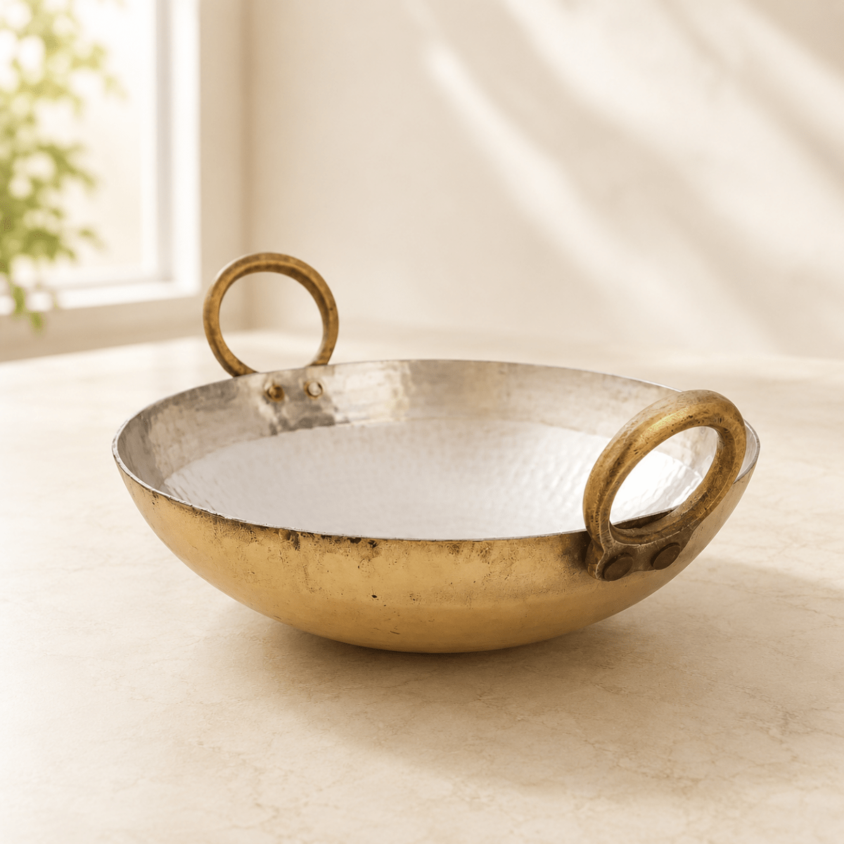 Round Base Handmade Brass Kadhai with Tin (Kalai) Coating & Brass Lid - Royalstuffs.com