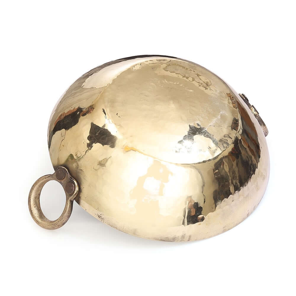Round Base Handmade Brass Kadhai with Tin (Kalai) Coating & Brass Lid - Royalstuffs.com