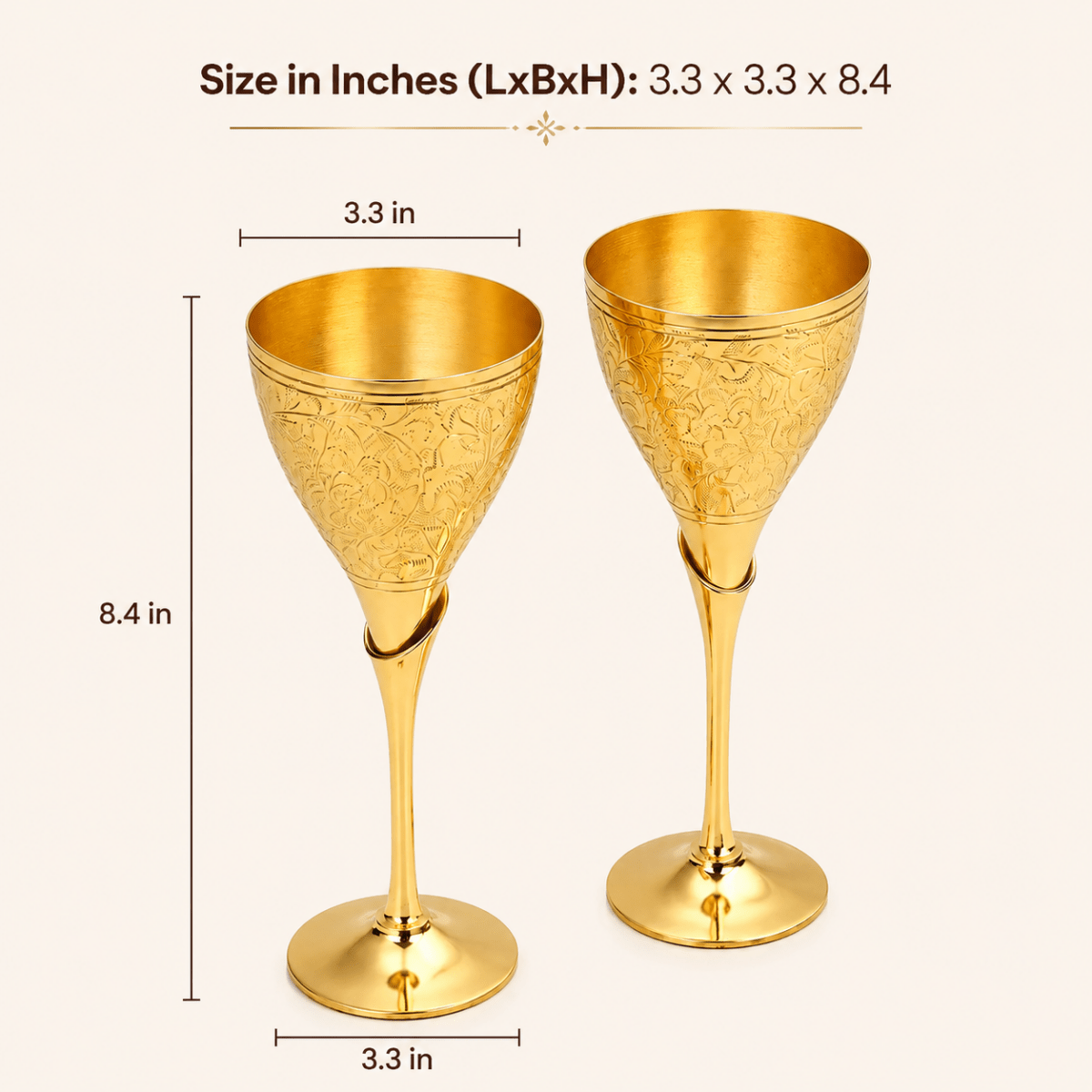 Royal Brass Wine Glass Drink Ware Set of 2 for Home, Clubs (Golden) - Royalstuffs.com