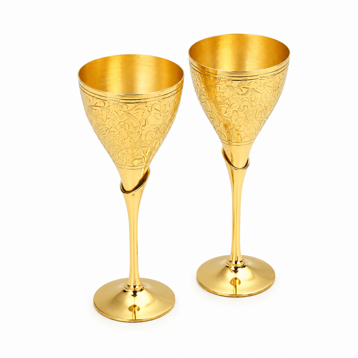 Royal Brass Wine Glass Drink Ware Set of 2 for Home, Clubs (Golden) - Royalstuffs.com