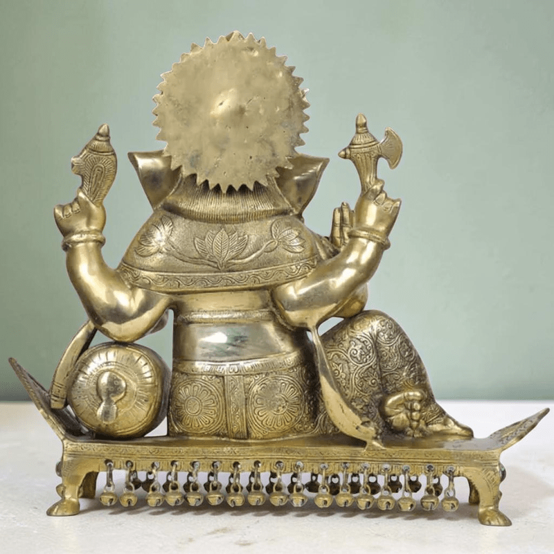 Royal India Brass Lord Ganesha Sitting on Chowki – Golden Polish – 15", Weight:14.5Kg - Royalstuffs.com