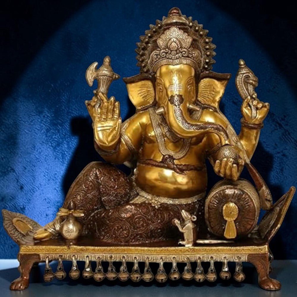 Royal India Brass Lord Ganesha Sitting on Chowki, Height: 15",Weight:14.5 Kg. - Royalstuffs.com
