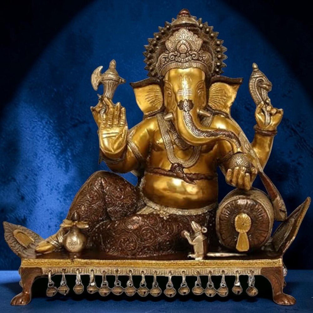 Royal India Brass Lord Ganesha Sitting on Chowki, Height: 15",Weight:14.5 Kg. - Royalstuffs.com