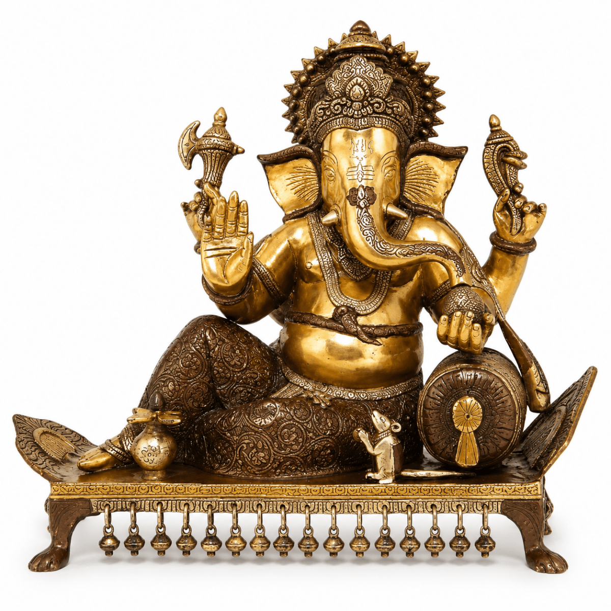 Royal India Brass Lord Ganesha Sitting on Chowki, Height: 15",Weight:14.5 Kg. - Royalstuffs.com