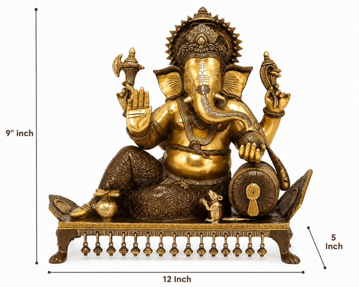 Royal India Brass Lord Ganesha Sitting on Chowki, Height: 15",Weight:14.5 Kg. - Royalstuffs.com