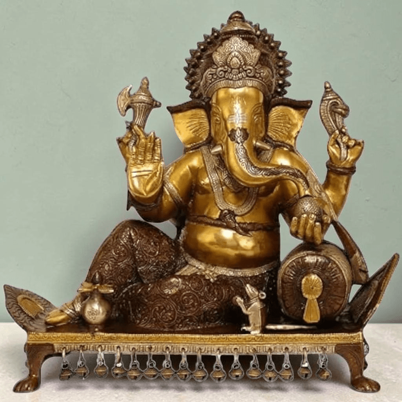 Royal India Brass Lord Ganesha Sitting on Chowki, Height: 15",Weight:14.5 Kg. - Royalstuffs.com