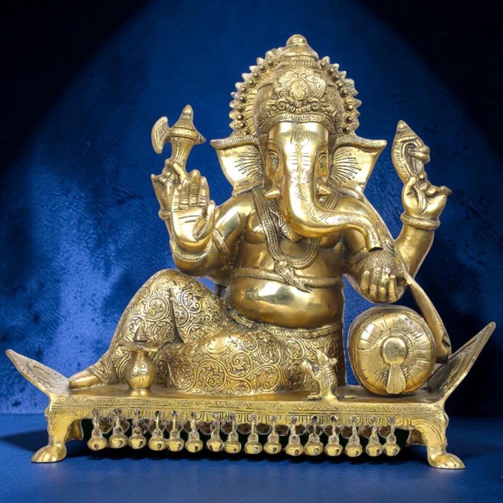 Royal India Brass Lord Ganesha Sitting on Chowki, Height: 15",Weight:1.45Kg - Royalstuffs.com