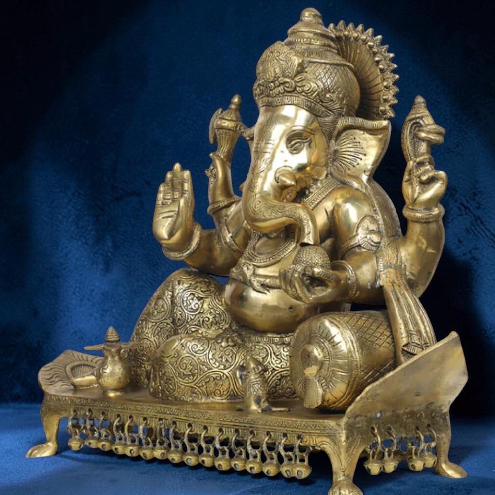 Royal India Brass Lord Ganesha Sitting on Chowki, Height: 15",Weight:1.45Kg - Royalstuffs.com