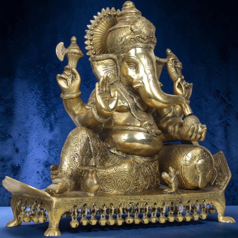 Royal India Brass Lord Ganesha Sitting on Chowki, Height: 15",Weight:1.45Kg - Royalstuffs.com