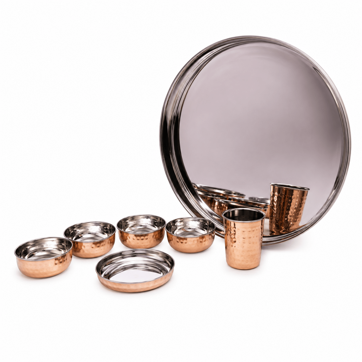 Royal Metallic Black Steel Dinner Thali Set – Copper & Steel, 8 Pc, 2.63 Kg - Royalstuffs.com