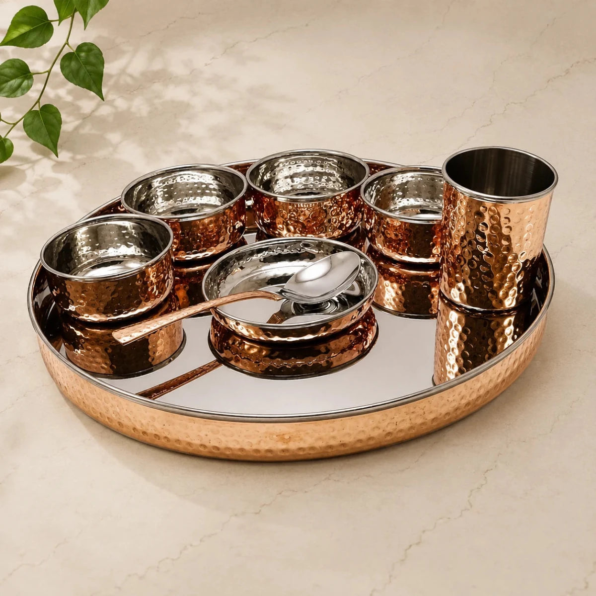 Royal Metallic Black Steel Dinner Thali Set – Copper & Steel, 8 Pc, 2.63 Kg - Royalstuffs.com