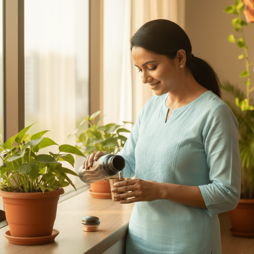 Copper Lehar Bottle 1L | Ayurvedic Health Benefits | Eco Friendly - Royalstuffs.com