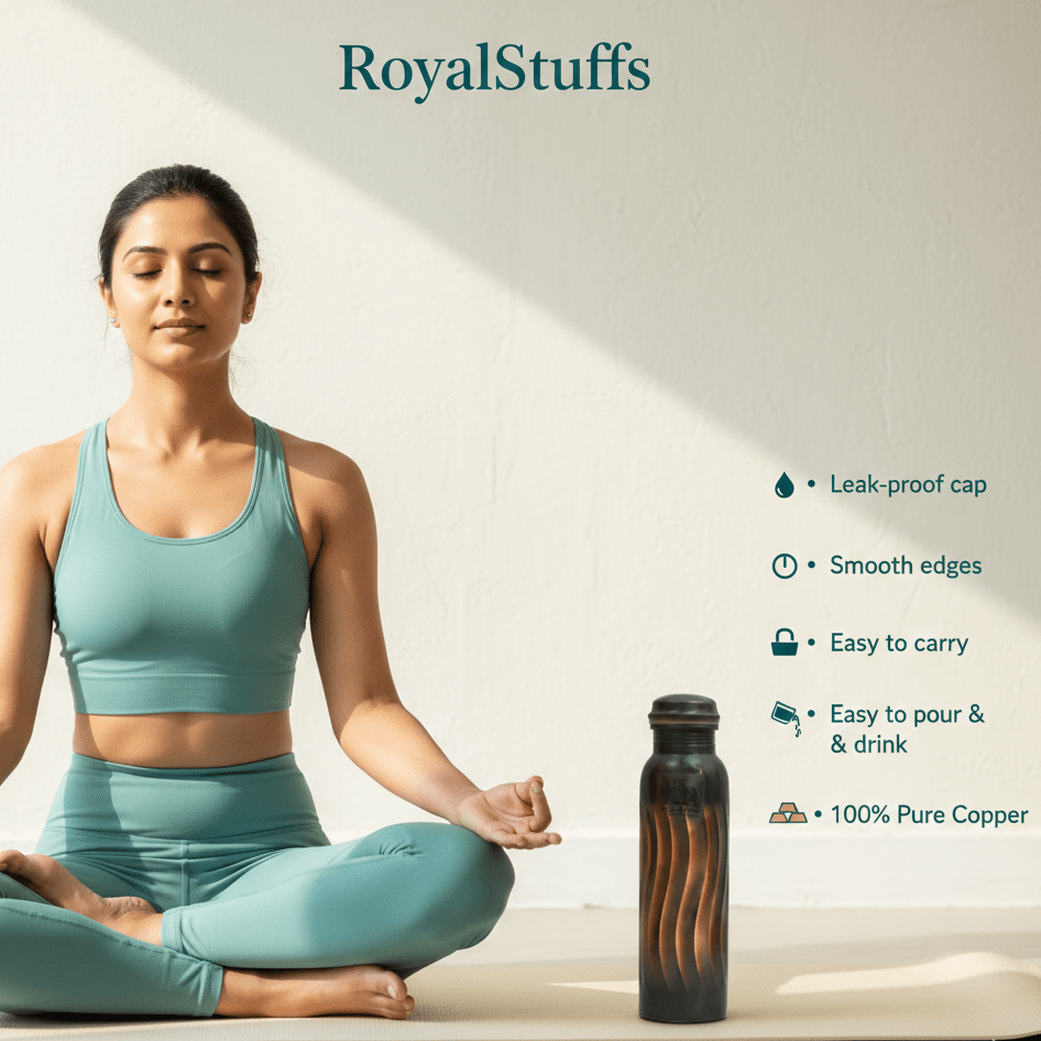 Copper Lehar Bottle 1L | Ayurvedic Health Benefits | Eco Friendly - Royalstuffs.com