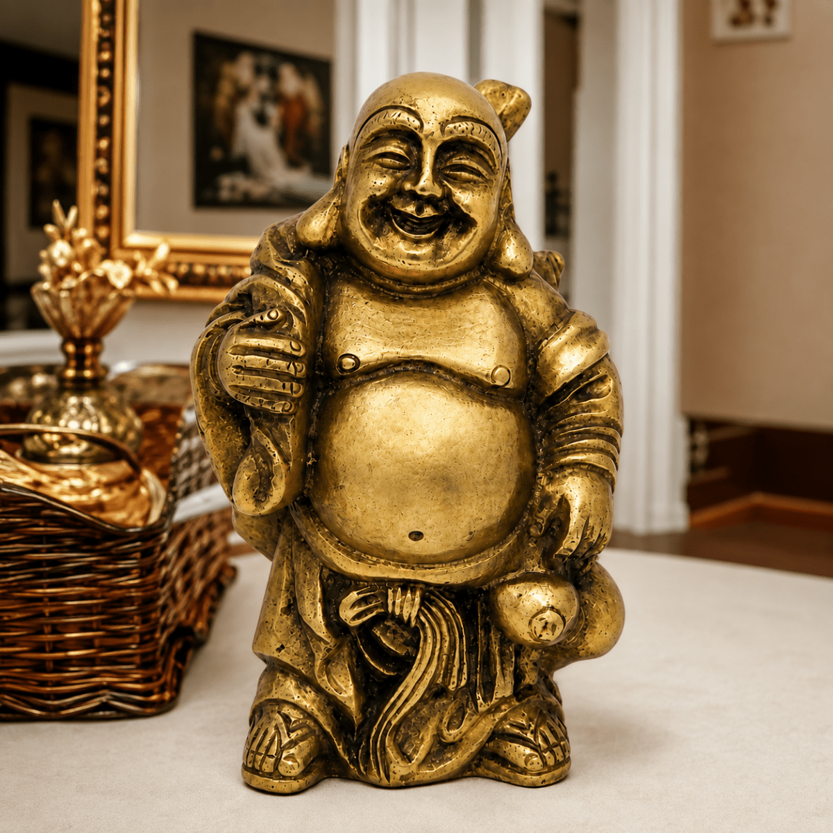 ROYALSTUFFS 1370 Gram Brass Statue and Sculpture Laughing Buddha for Good Luck and Prosperity - Royalstuffs.com