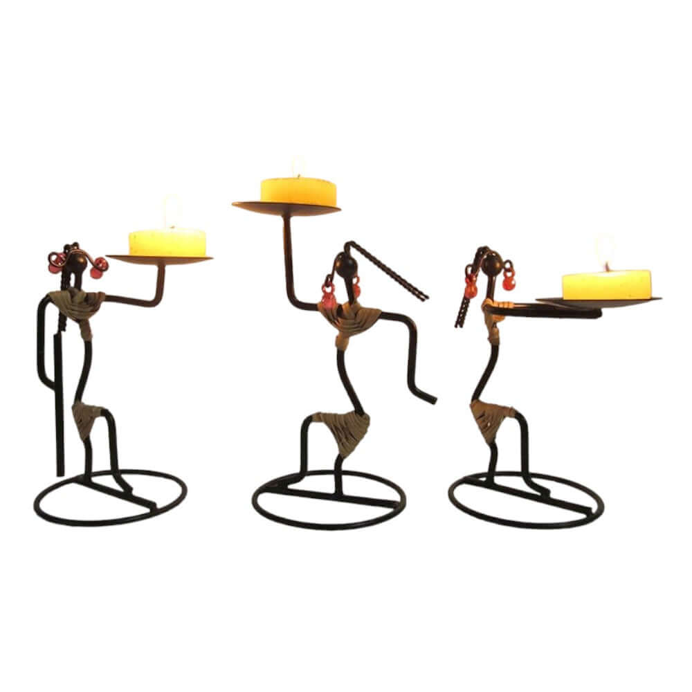 ROYALSTUFFS 3 Dancing Figurines Double Candle Holders Metal Art Decor (3 X 3 X 6 Inches) - Royalstuffs.com