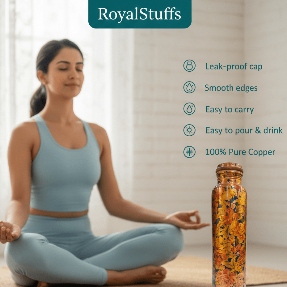 ROYALSTUFFS 950 ml Printed Copper Water Bottle For Health Benefits Pack Of 1 - Royalstuffs.com