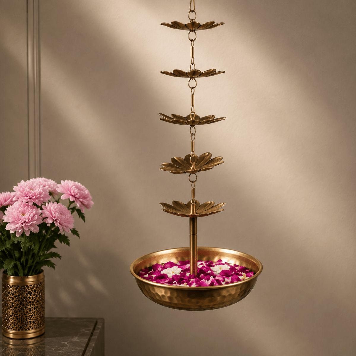 ROYALSTUFFS Beautiful Handcrafted Decorative Diya Rangoli Bowls for Floating Flowers with T- Light Candles | Tea Light Candle Holder for Diwali & Navratri Metal Height (30 Inch) - Royalstuffs.com