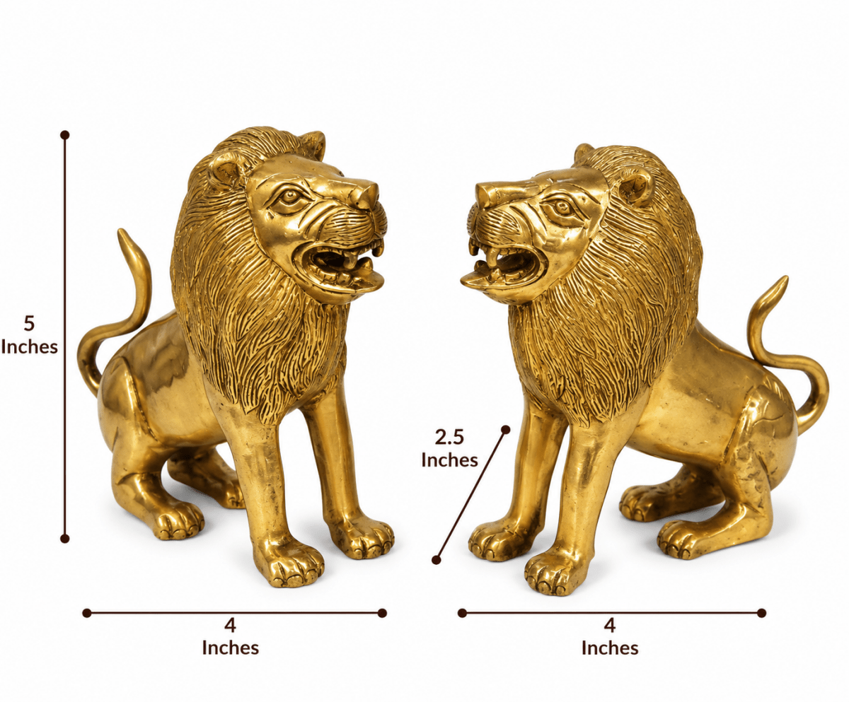 royalstuffs Brass Antique Finish Lion Pair - 8 Inch - Royalstuffs.com