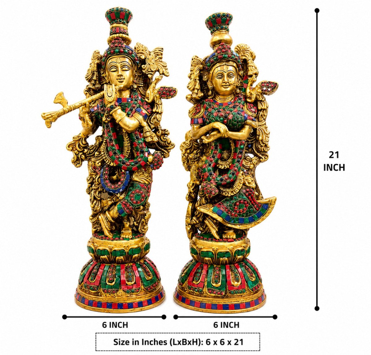 ROYALSTUFFS Brass Big Radha Krishna Idol/Multicolour Stone Work Showpiece/Standing on Flower Base Radhe Krishna Murti/for Home Office Temple/Standard Idol ( 17.8 Kg) - Royalstuffs.com