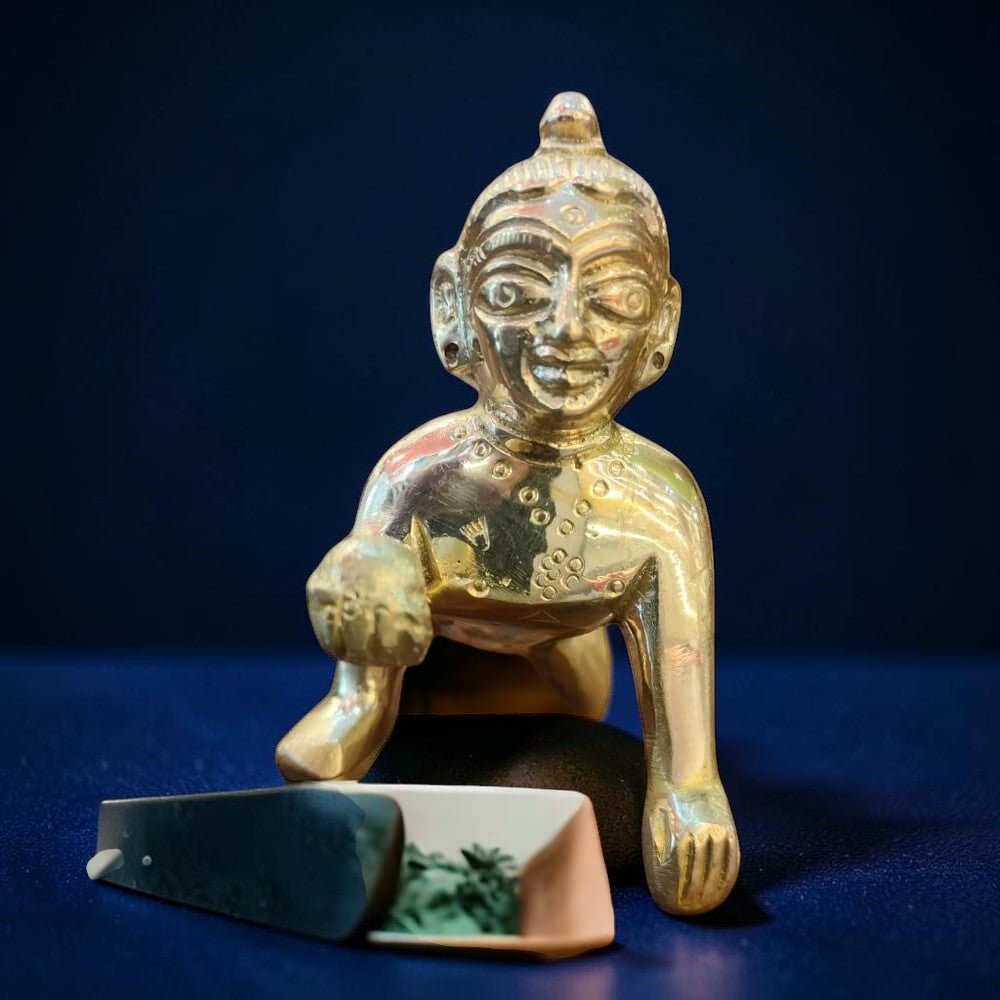 Handcrafted Brass Laddoo Gopal Idol (270g) for Home Temple | Royal Stuffs - Royalstuffs.com