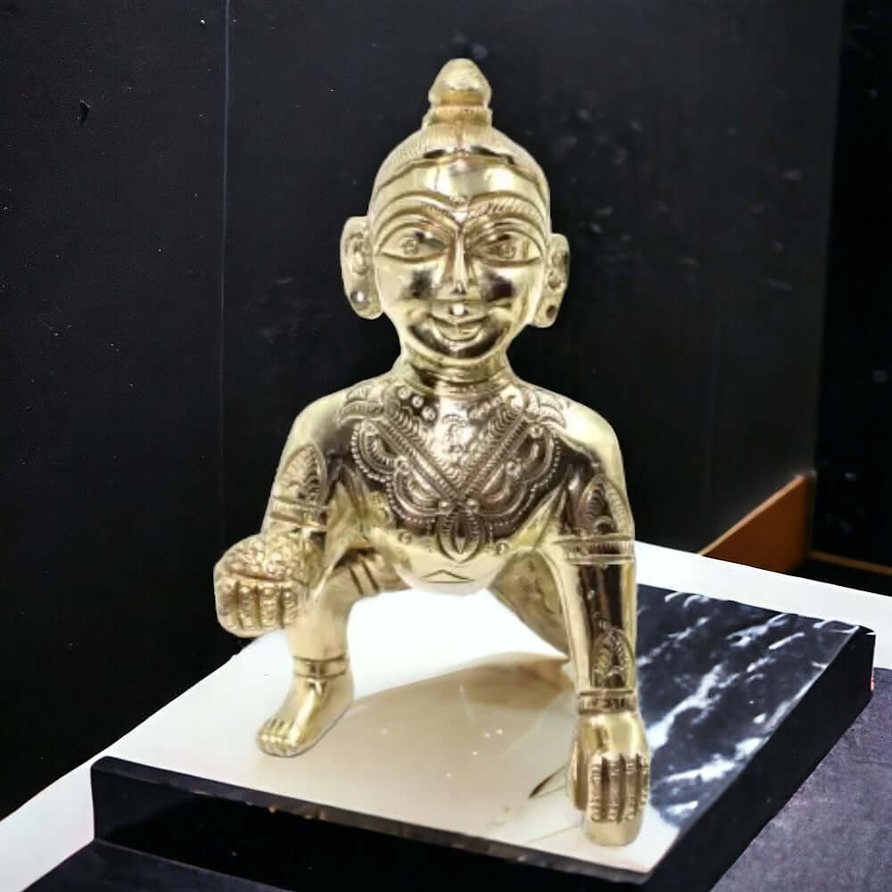 ROYALSTUFFS Brass Laddoo Gopal, Baby Krishna,Idol Statue Sculpture, Brass Laddu Gopal Kishan, Thakurji Murti Idol Statue, Laddu Gopal Idol, Bal Gopal Murti | Weight - 530 Grams - Royalstuffs.com