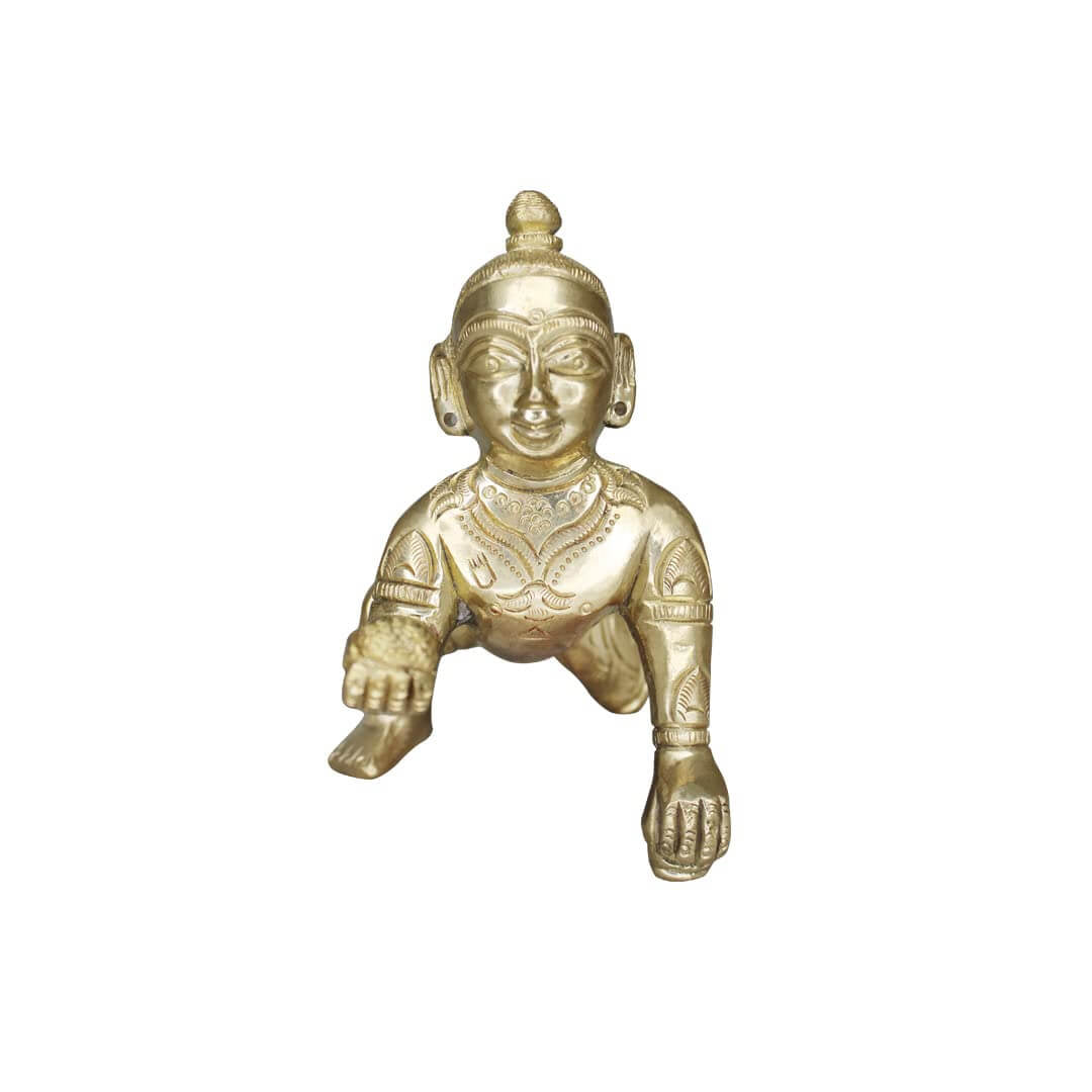 ROYALSTUFFS Brass Laddoo Gopal, Baby Krishna,Idol Statue Sculpture, Brass Laddu Gopal Kishan, Thakurji Murti Idol Statue, Laddu Gopal Idol, Bal Gopal Murti | Weight - 530 Grams - Royalstuffs.com